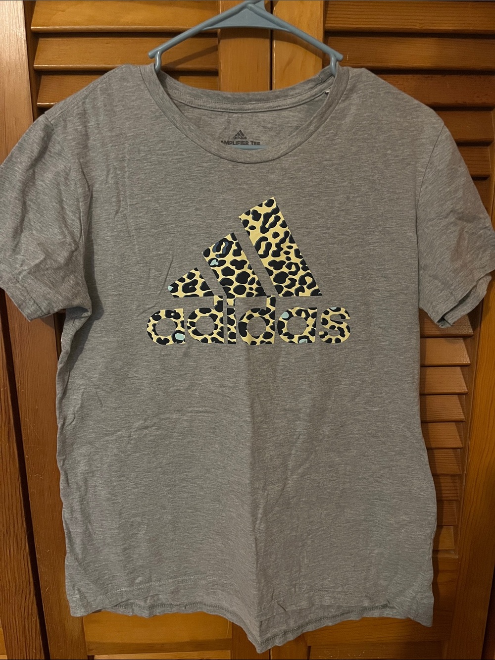 adidas Gray Tee with Leopard Print Logo